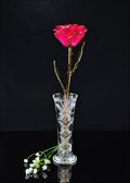 Gold Trimmed Lilac/Pink Rose with Bud Vase