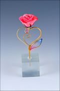 5" Pink Heart Shaped Fantasy Rose in Poly Resin Cube Stand