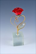 5" Red Heart Shaped Rose in Poly Resin Cube Stand