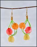 Pastel Rose Petal Shower Earrings with Green Cotton Cord