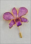 Gold Trimmed Dendrobium Orchid Pin - Hot Lavender