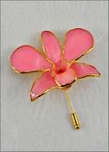 Gold Trimmed Dendrobium Orchid Pin - Pink