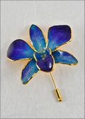 Gold Trimmed Dendrobium Orchid Pin - Purple/Blue