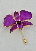 Gold Trimmed Dendrobium Orchid Pin - Purple