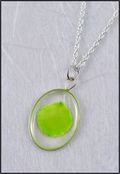 Silver Trimmed Oval Mirage Necklace with Apple Green Rose Petal