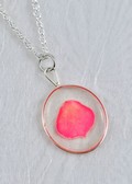 Silver Trimmed Oval Mirage Necklace with Fuchsia Rose Petal