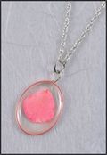 Silver Trimmed Oval Mirage Necklace with Pink Rose Petal