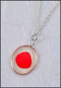 Silver Trimmed Oval Mirage Necklace with Red Rose Petal