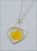 Silver Trimmed Heart Mirage Necklace with Yellow Rose Petal
