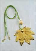 Gold Full Moon Maple Necklace with Bead on Leather Cord