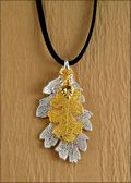 Double Small Silver Oak Leaf Necklace on Leather Cord