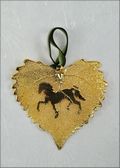 Carousel Horse Silhouette on Real Cottonwood Leaf in 24K Gold Orn.