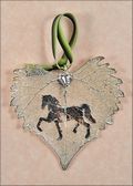 Carousel Horse Silhouette on Real Cottonwood Leaf in Silver Orn.