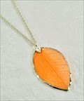 Silver Rubber Leaf Necklace in Orange
