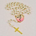 Rosary w/Gold Trimmed Cream Pink Rose Petal. 6mm beads
