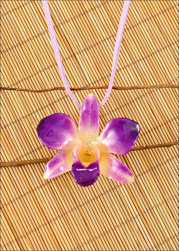 Real Orchid Flower Necklace Purple/Natural