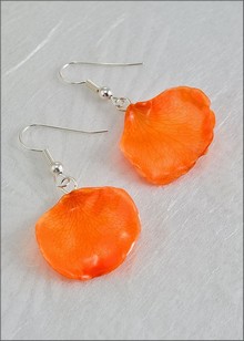 Rose Petal Earring - Orange w/Silver Findings