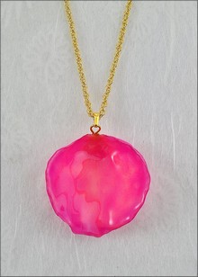 Rose Petal Pendant - Fuchsia w/Gold Chain