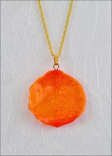 Rose Petal Pendant - Orange w/Gold Chain