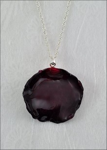 Rose Petal Pendant - Burgundy w/Silver Chain