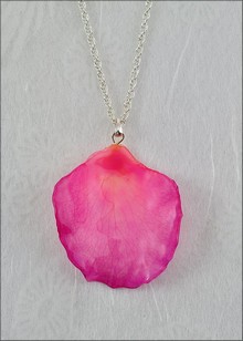 Rose Petal Pendant - Fuchsia w/Silver Chain