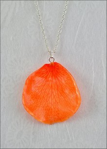 Rose Petal Pendant - Orange w/Silver Chain