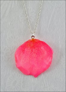 Rose Petal Pendant - Pink w/Silver Chain