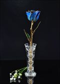 Gold Trimmed Rose in Blue with Bud Vase