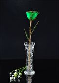 Gold Trimmed Green Rose with Bud Vase