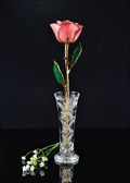 Gold Trimmed Pink Rose with Bud Vase