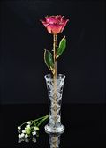 Gold Trimmed Pink/Amethyst Rose with Bud Vase