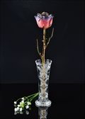Gold Trimmed Pink/Navy Blue Rose with Bud Vase