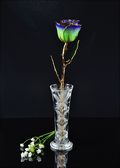 Gold Trimmed Peridot Blue Violet Pearl Rose with Bud Vase