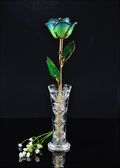 Gold Trimmed Rose in Peridot Navy Pearl with Bud Vase
