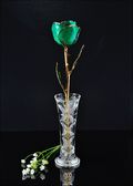 Gold Trimmed Rose in Turquoise Green with Bud Vase