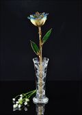 Gold Trimmed White/Navy Pearl Rose with Bud Vase