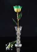 Gold Trimmed Rose in White/Turquoise Green with Bud Vase