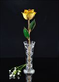 Gold Trimmed Rose in White/Yellow with Bud Vase
