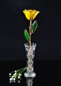Gold Trimmed Yellow Rose with Bud Vase