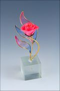 5" Pink Rainbow Wing Fantasy Rose in Poly Resin Cube Stand
