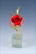 5" Red Rainbow Wing Fantasy Rose in Poly Resin Cube Stand