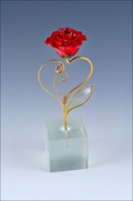 5" Red Heart Shaped Rose in Poly Resin Cube Stand