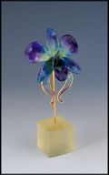 5" Fantasy Purple/Blue Orchid in Poly Resin Cube Stand
