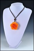 Rose Blossom Pendant in Orange-Medium Size with Cotton Cord