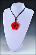 Rose Blossom Pendant in Red-Medium Size with Cotton Cord