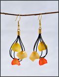 Yellow/Red Pastel Rose Petal Shower Earrings on Black Cotton Cord