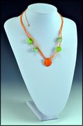 Orange Rose Petal Necklace with Green and Blue Petals on Orange Cord