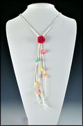 Fuchsia Mini Rose with Petal Shower Necklace on White Cord