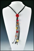 Red Mini Rose with Petal Shower Necklace on Black Cord