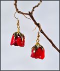 24K Gold Trimmed Red Rose Earrings